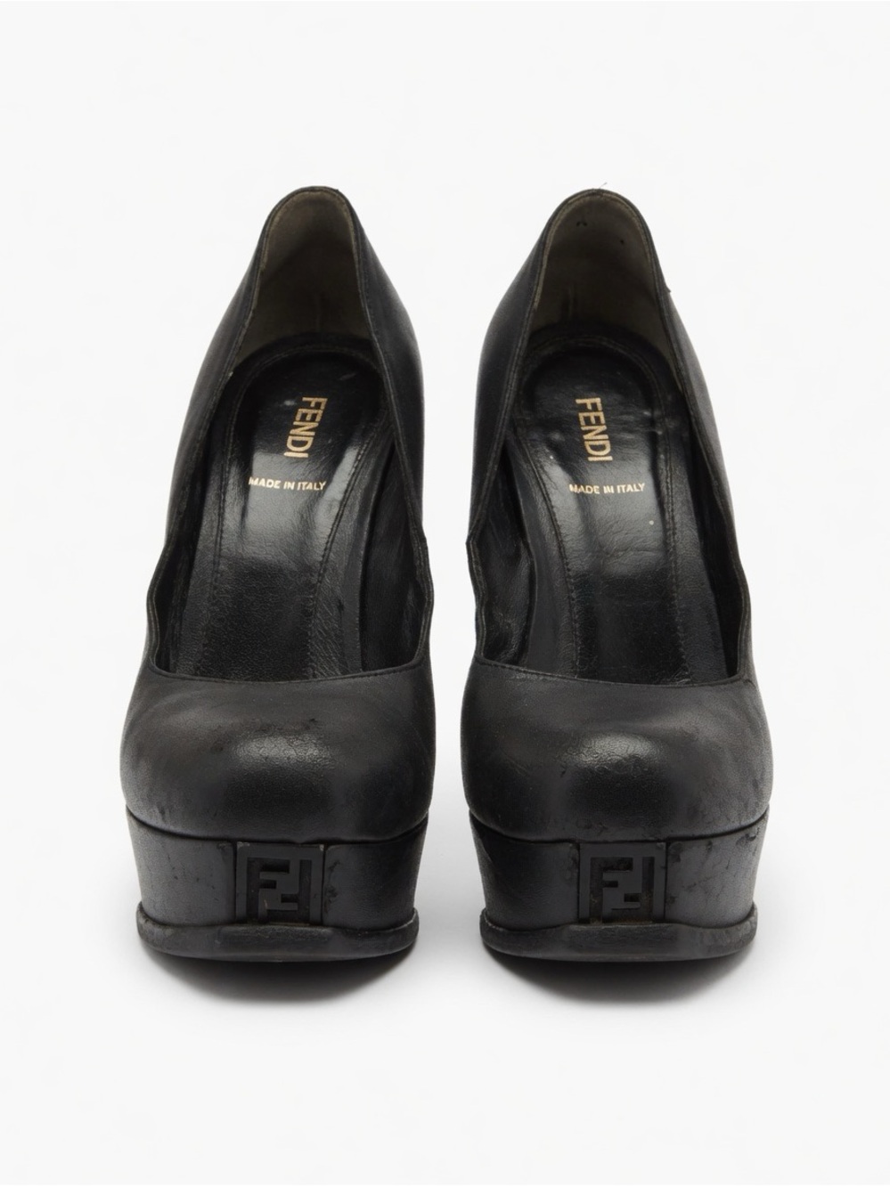 Fendi Black Leather Platform Pumps with FF Logo Heel